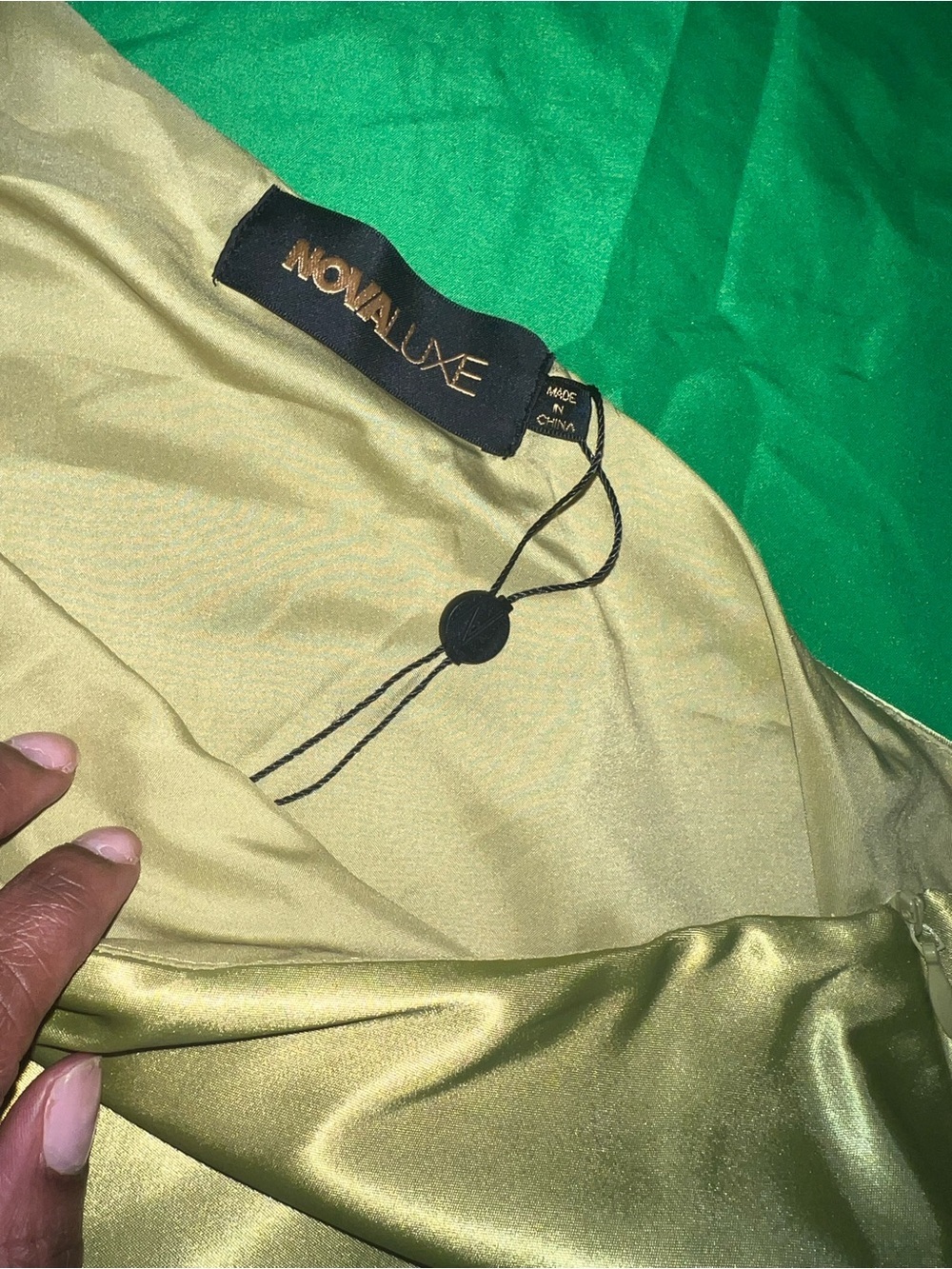 Fashion Nova One-Shoulder Lime Green Satin Feather Trim Blouse - Picture 8 of 14